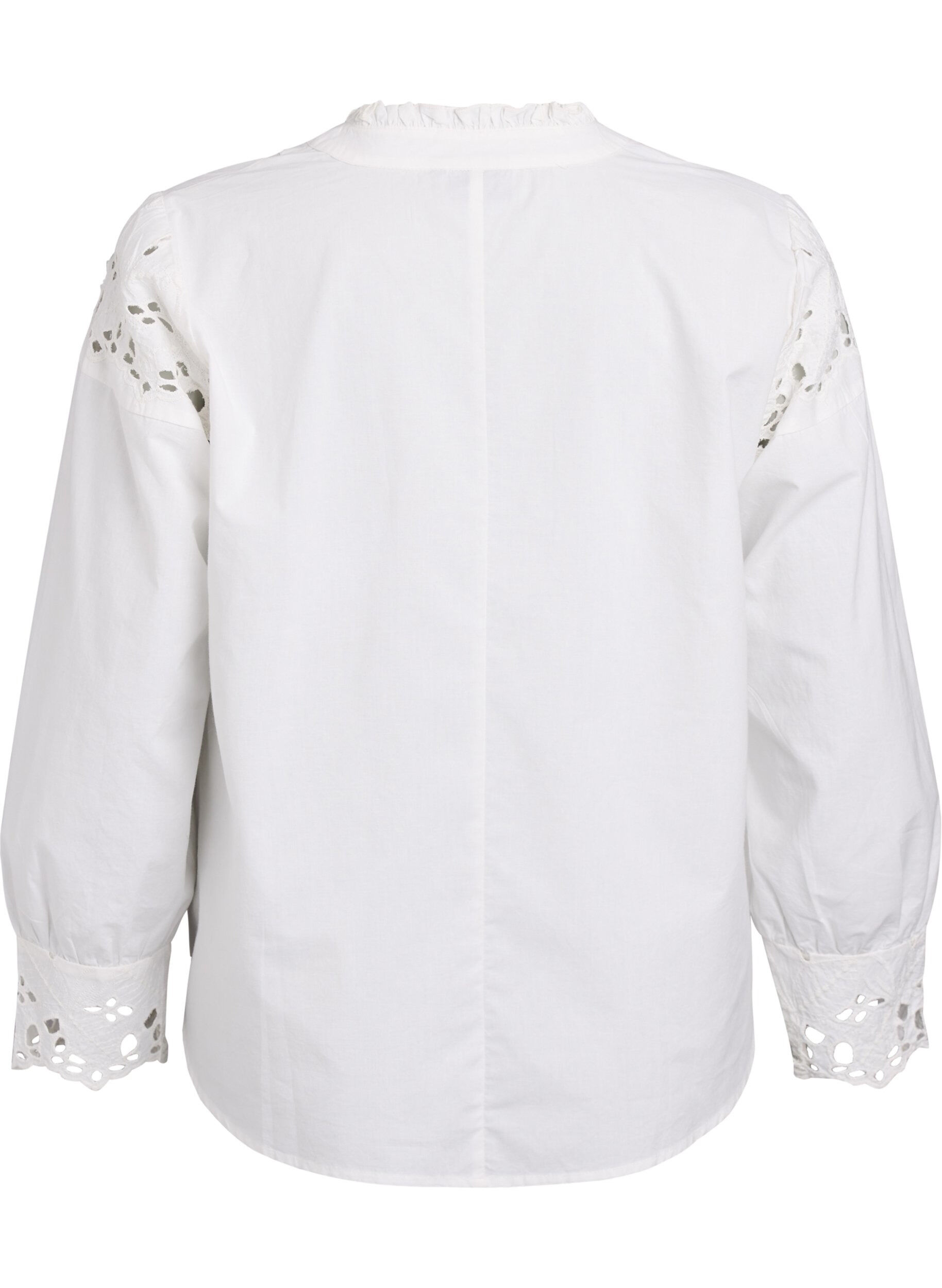 Zizzi Bluse med V-udsk&aelig;ring og broderie anglaise-detaljer, Hvid, Packshot image number 1