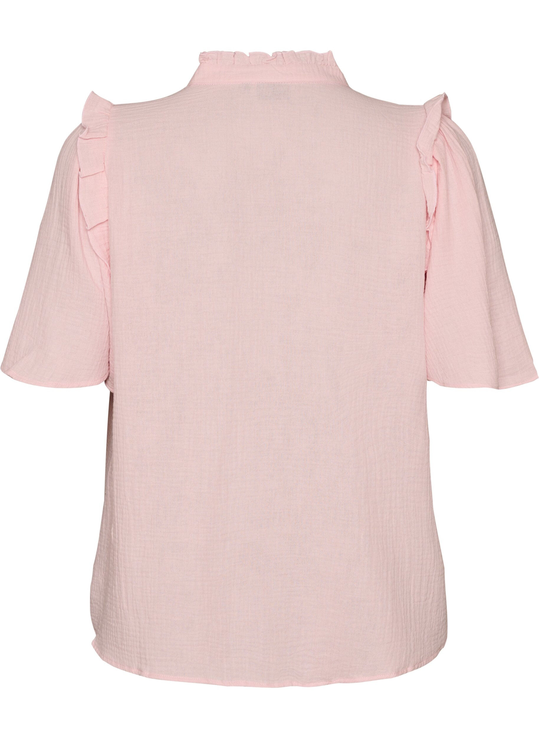 ZizziBluse i bomuldsmusselin med broderie anglaise og 1/2 &aelig;rmer, Lyser&oslash;d, Packshot image number 1