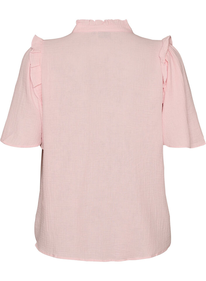 Bluse i bomuldsmusselin med broderie anglaise og 1/2 &aelig;rmer, Lyser&oslash;d, Packshot image number 1