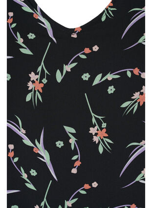 Bluse med blomsterprint og 3/4 ærmer, Black AOP, Packshot image number 2