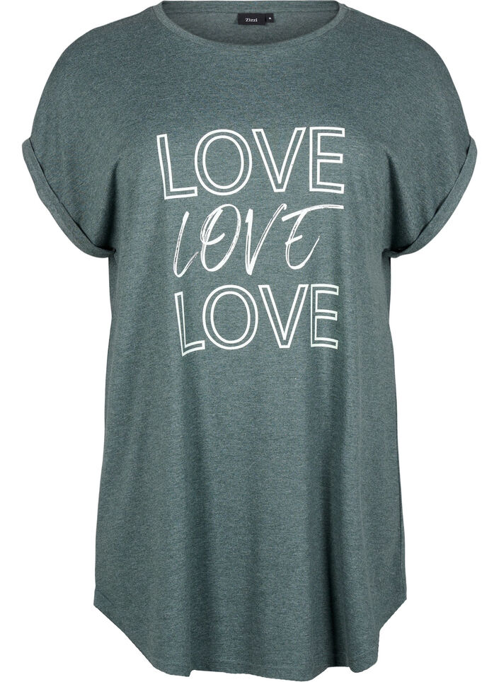 Kort&aelig;rmet natkjole med tekstprint, , Packshot image number 0