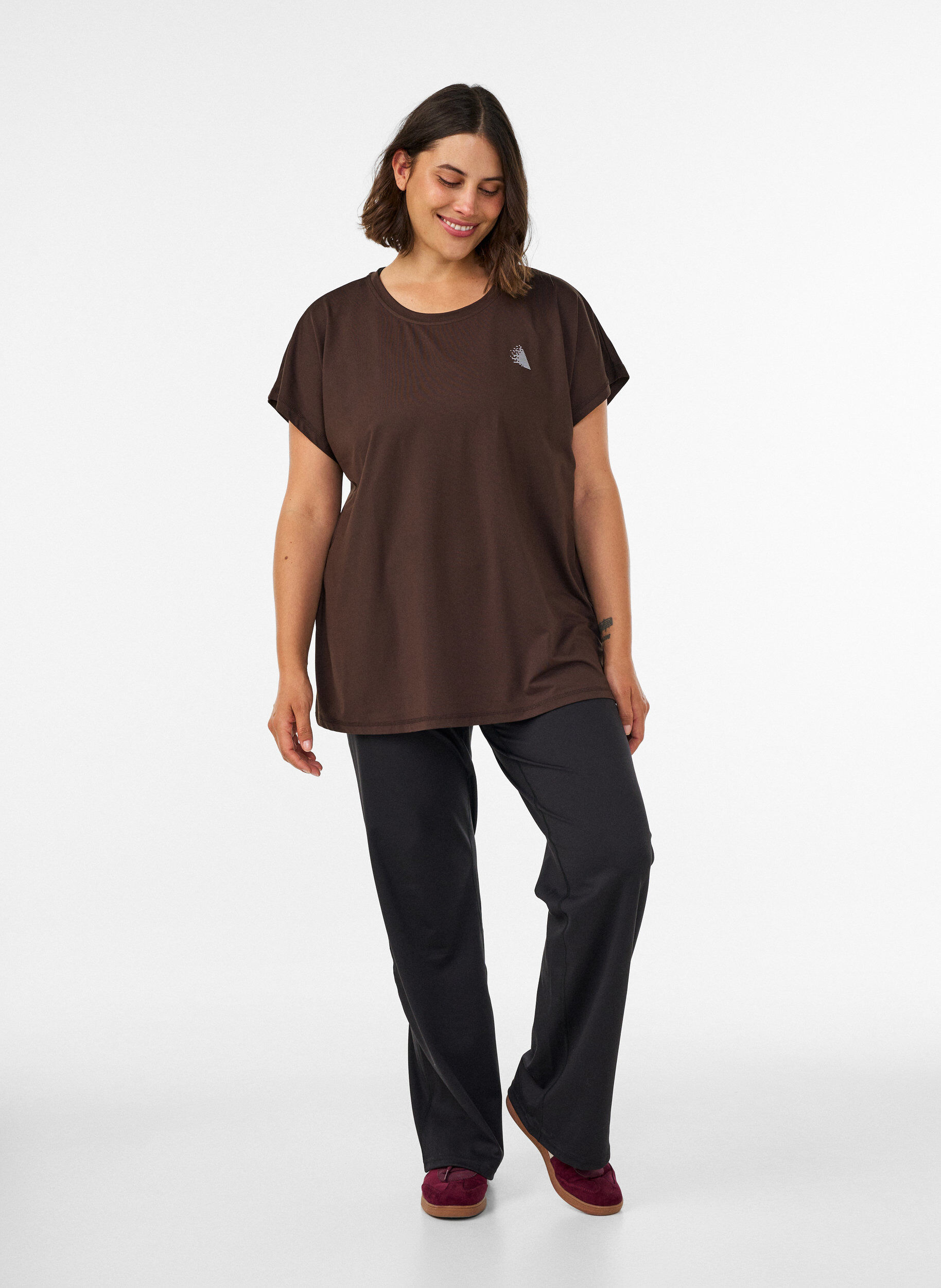 ZizziEnsfarvet tr&aelig;nings t-shirt, Brun, Model image number 1