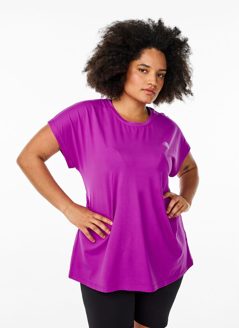 Ensfarvet tr&aelig;nings t-shirt, Lilla, Model image number 0