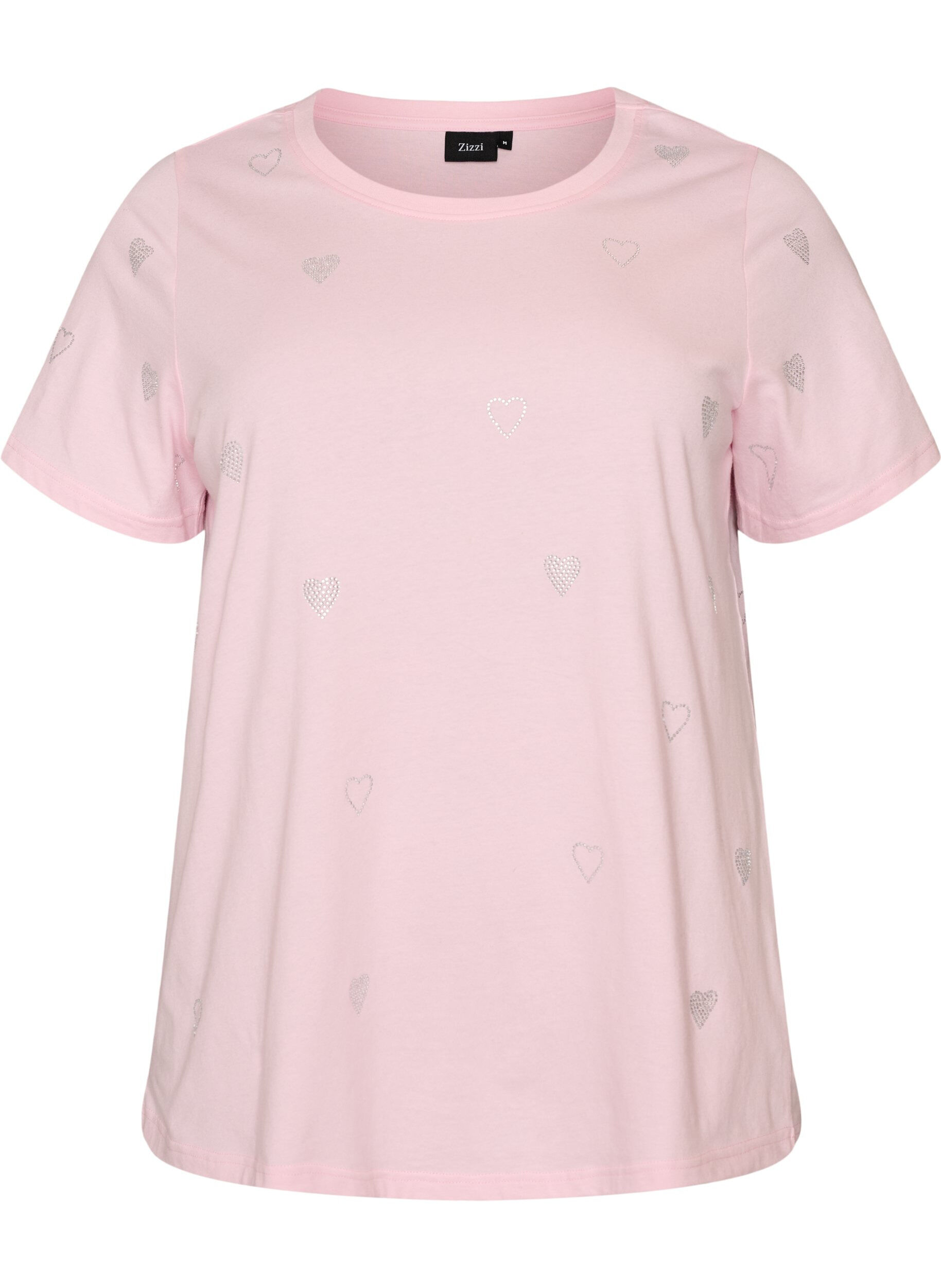 ZizziT-shirt i &oslash;kologisk bomuld med hjerter, Lyser&oslash;d, Packshot image number 0