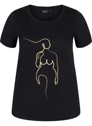 Bomulds t-shirt med print, Black w. Gold Foil 