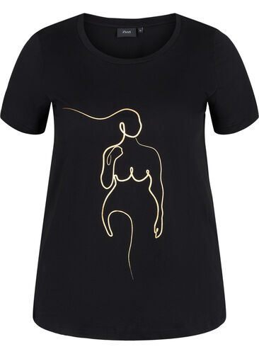 Bomulds t-shirt med print, Black w. Gold Foil , Packshot image number 0