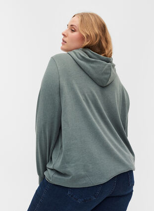 Sweatshirt med hætte og tryk, Balsam Green Mel, Model image number 1