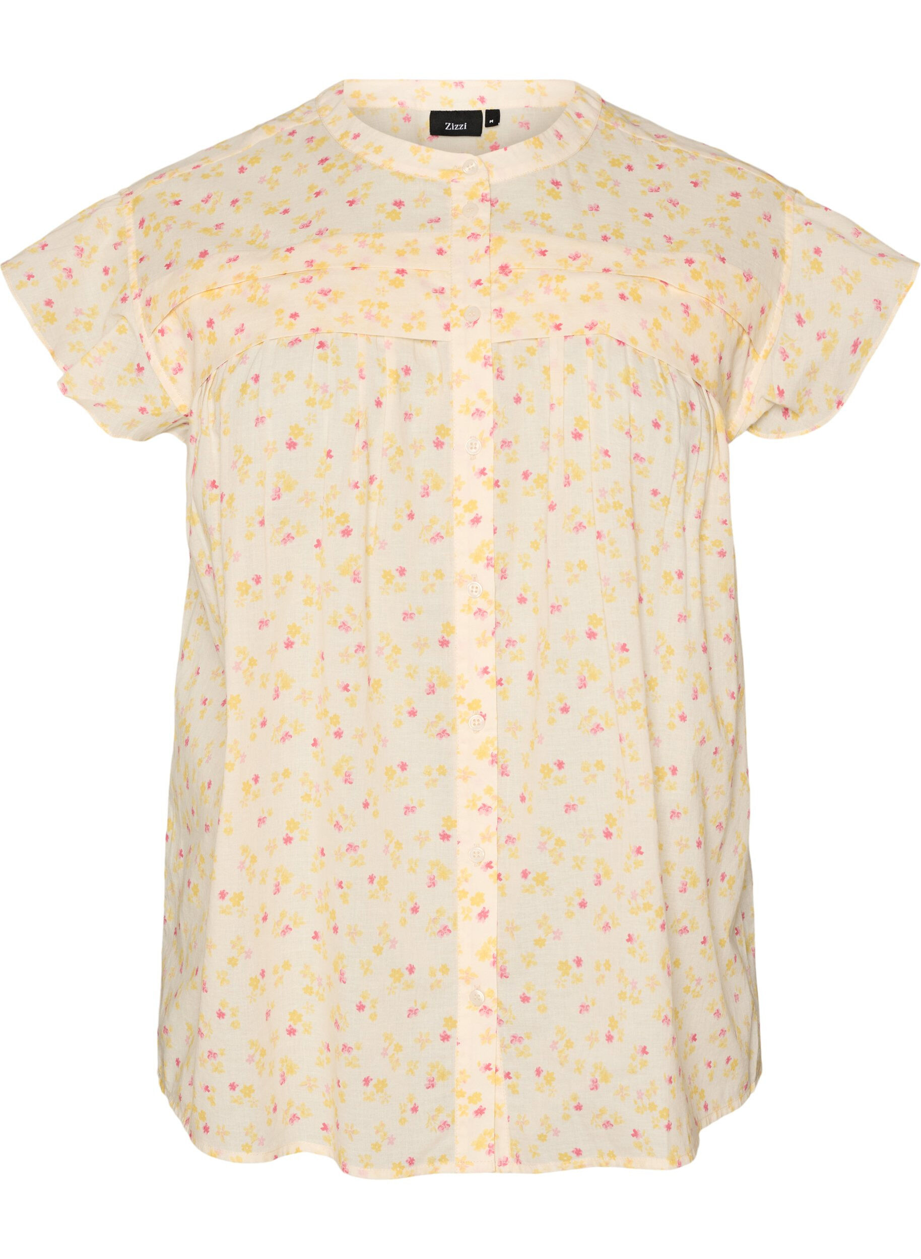 Zizzi&AElig;rmel&oslash;s skjortebluse i bomuld med A-form, Gul, Packshot image number 0