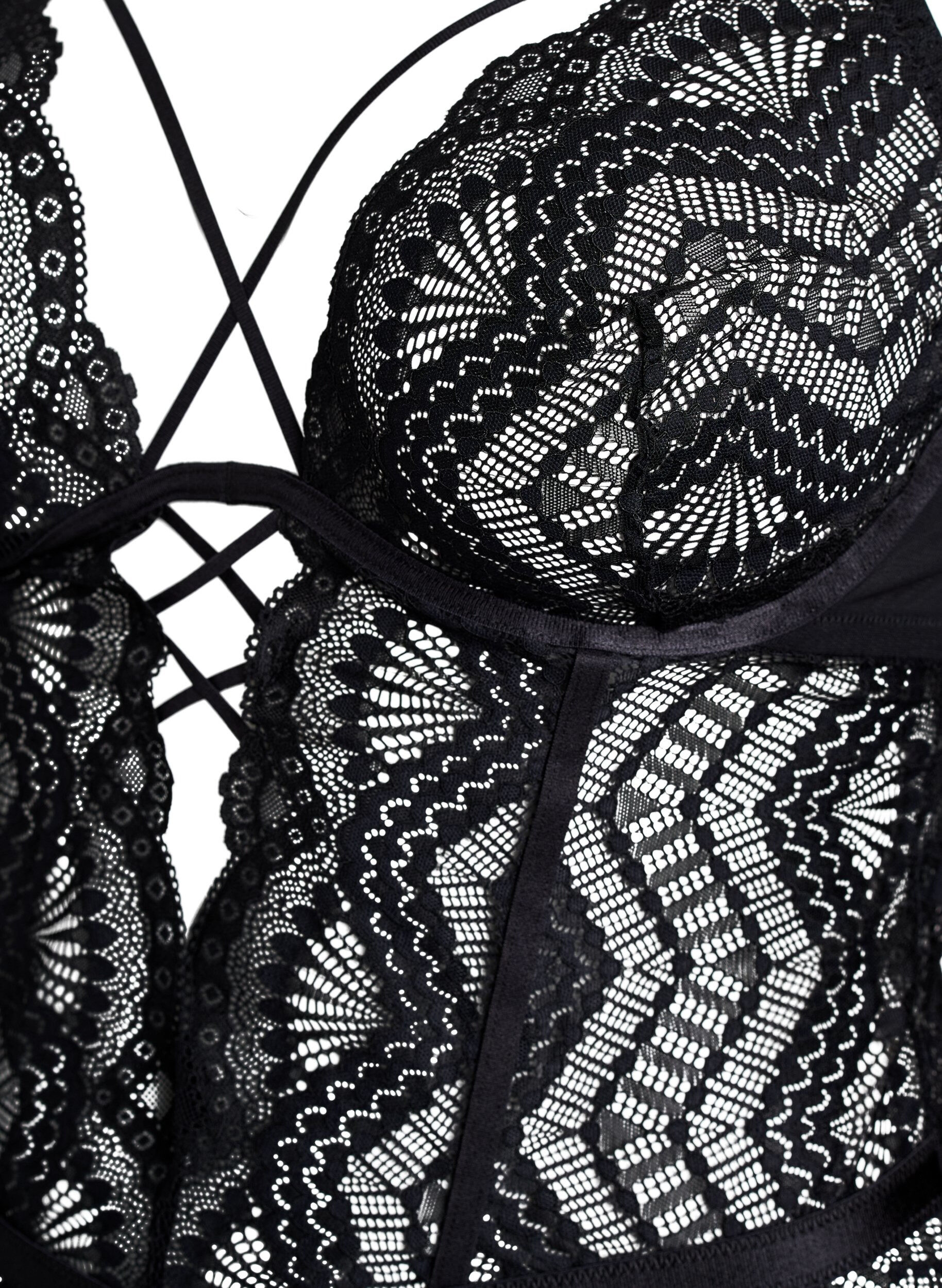 ZizziBlonde bodystocking med sn&oslash;re-detaljer, Sort, Packshot image number 2
