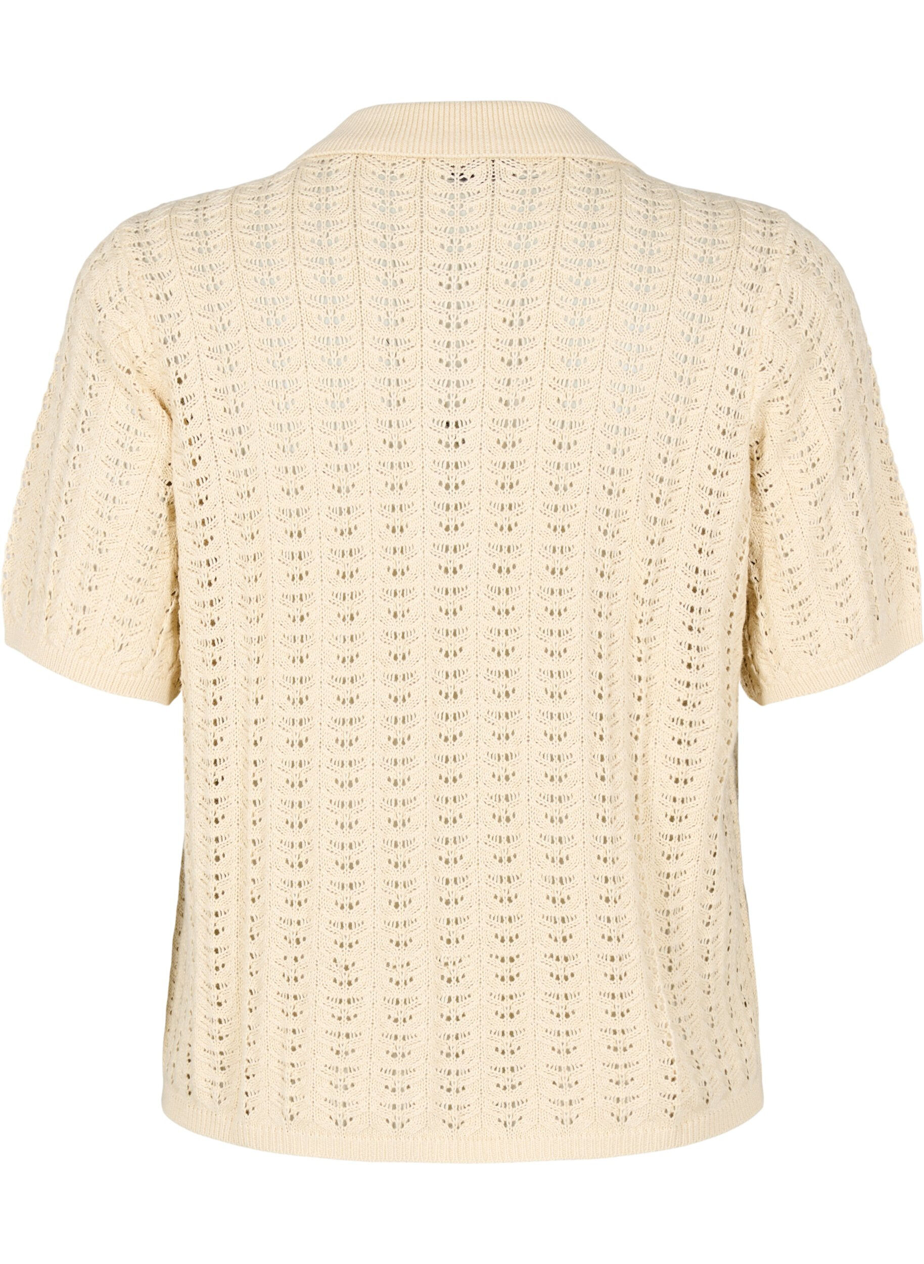 Zizzi Strikket poloshirt med hulm&oslash;nster, Beige, Packshot image number 1