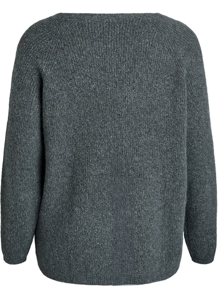 Strikbluse med V-hals og raglanærmer, Grøn, Packshot image number 1