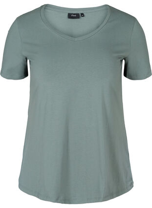 Basis t-shirt med v-hals, Balsam Green, Packshot image number 0