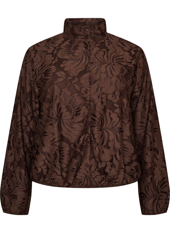 Bomberjakke med blomsterjacquard, Brun, Packshot image number 0