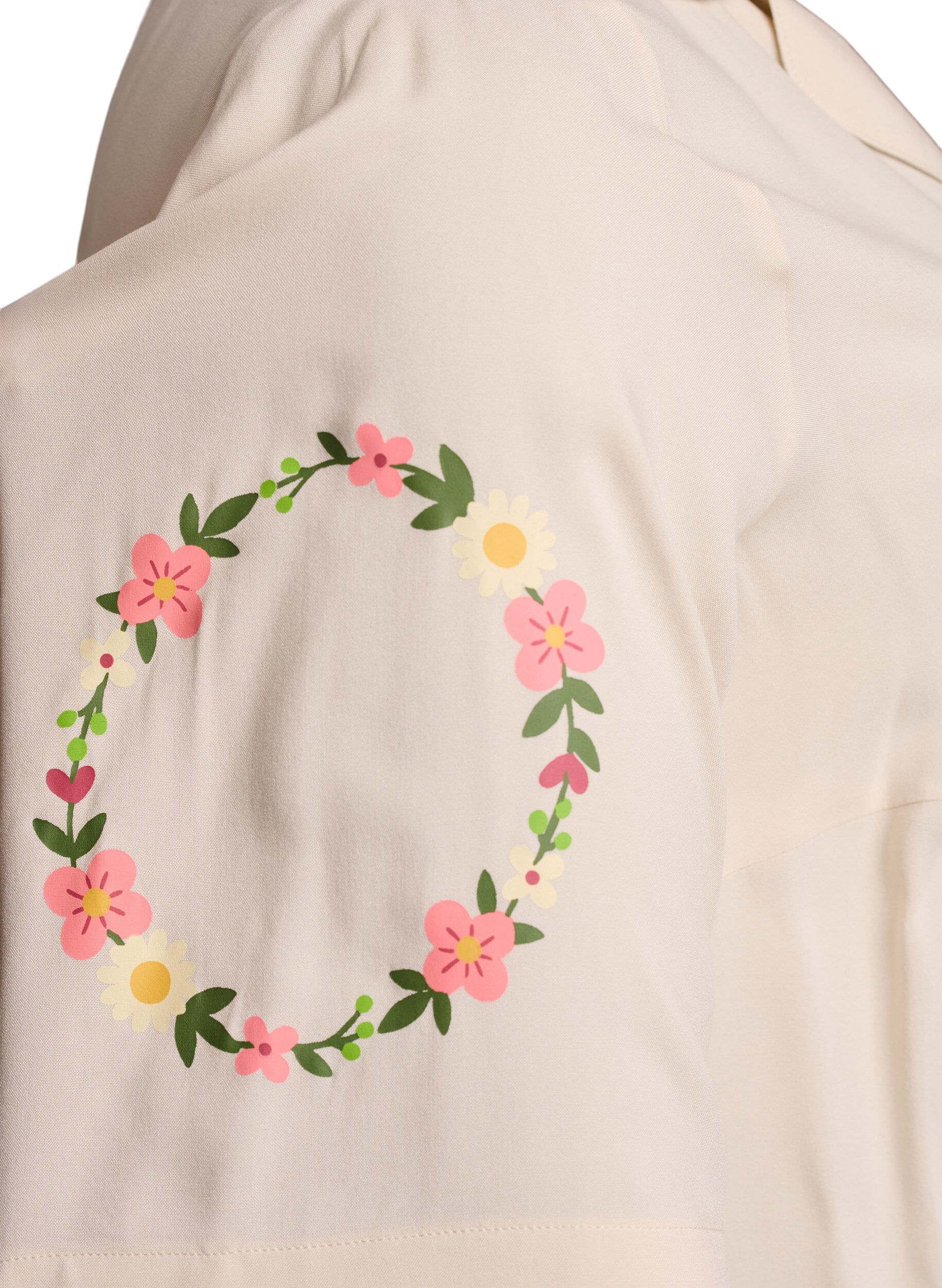 Zizzi Natbluse i viskose med bindelukning og blomsterprint, Beige, Packshot image number 3