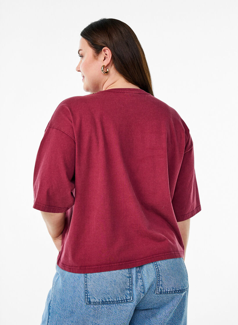 Kort t-shirt med loose fit, Mørk Bordeaux, Model image number 2