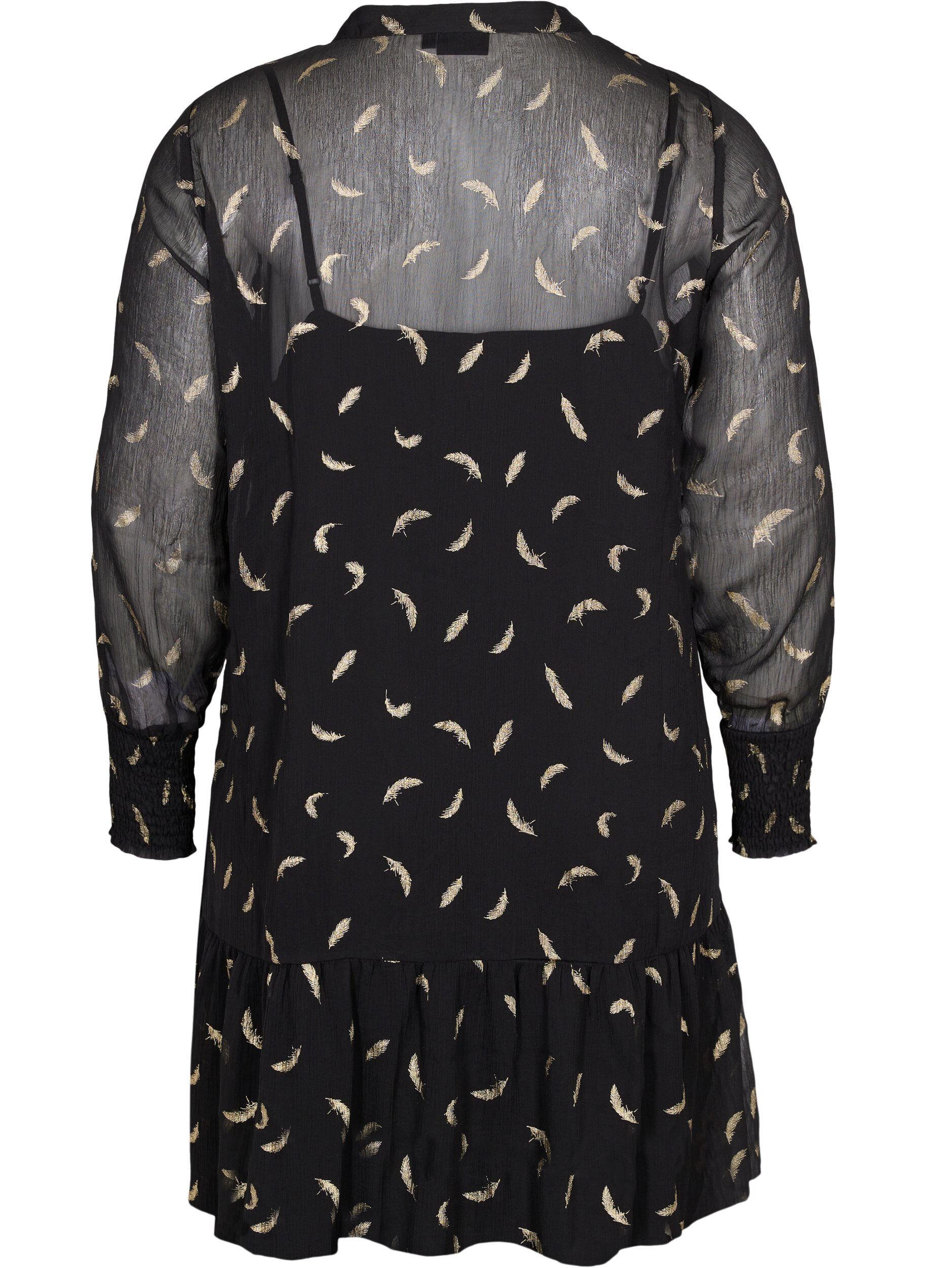 Zizzi Kjole med a-shape og smock, Black, Packshot image number 1