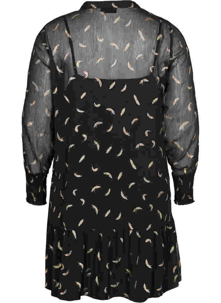 Kjole med a-shape og smock, Black, Packshot image number 1