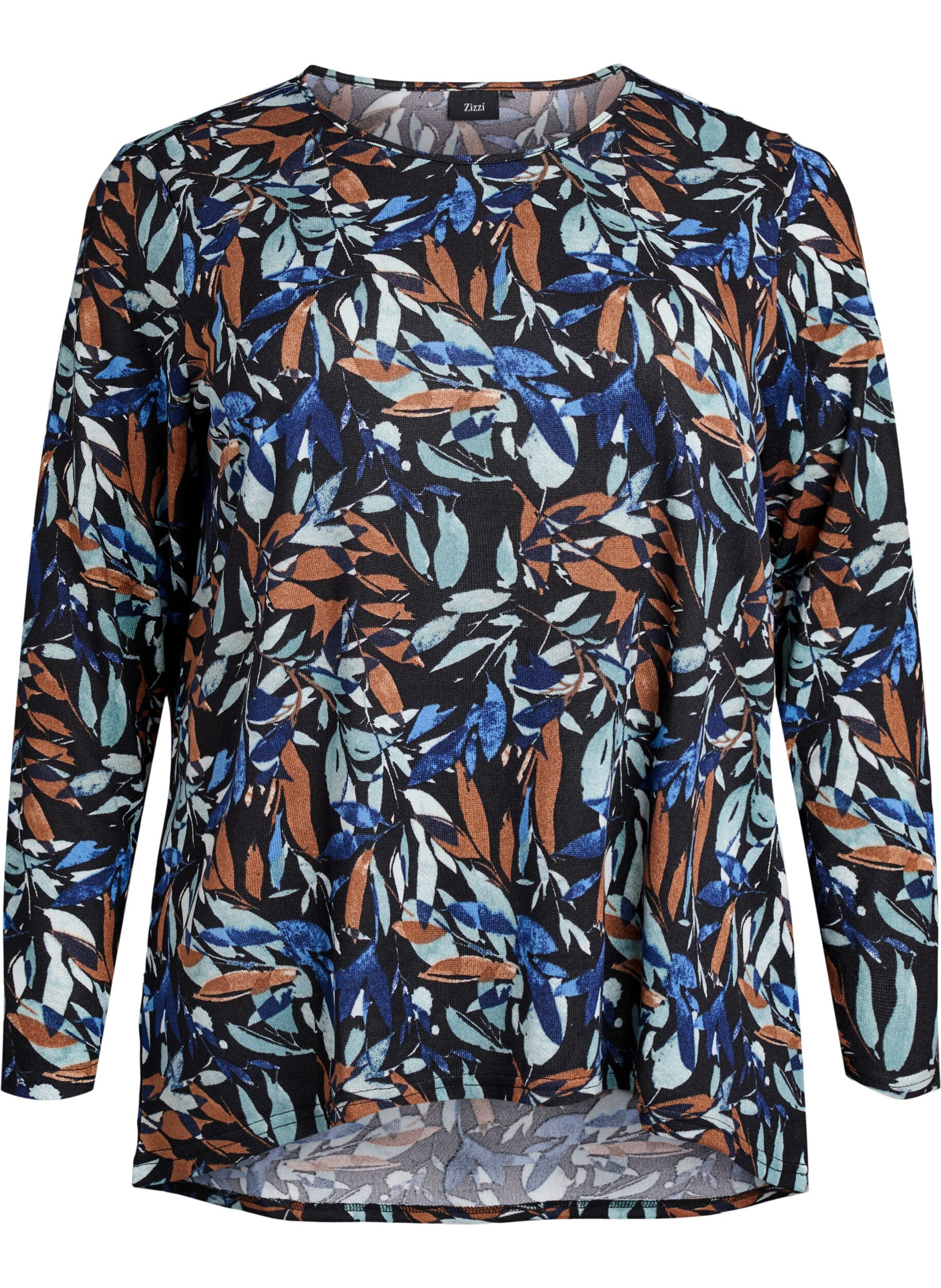 Zizzi M&oslash;nstret bluse med lange &aelig;rmer, Bl&aring;, Packshot image number 0