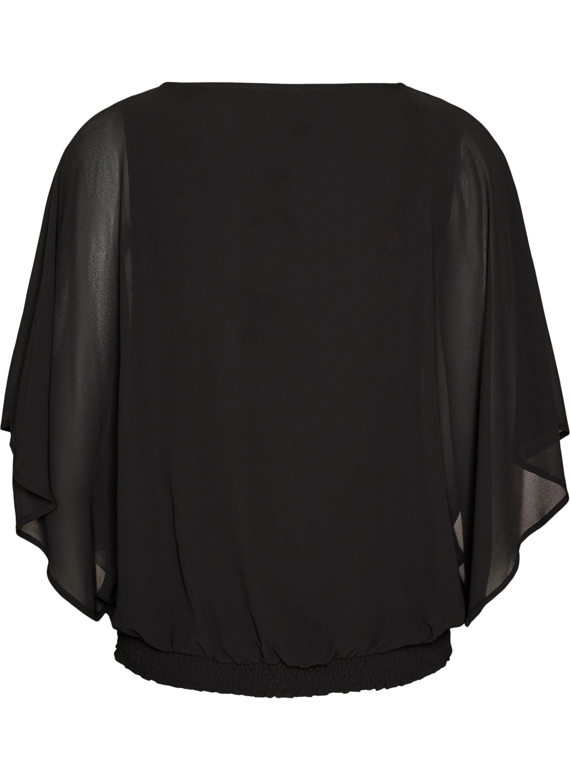ZizziChiffonbluse med balloneffekt, Sort, Packshot image number 1