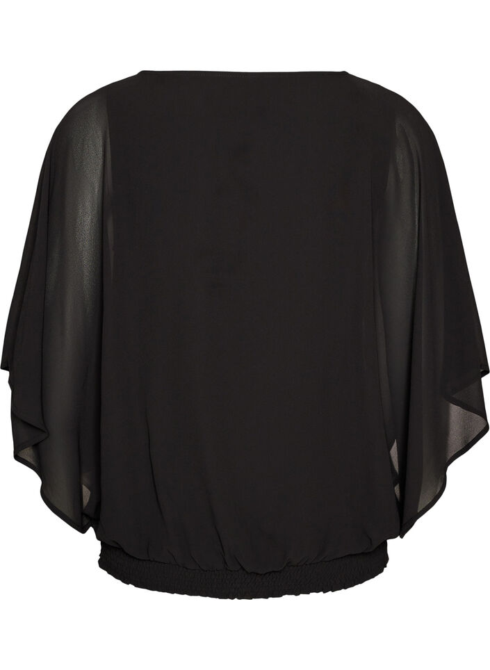 Chiffonbluse med balloneffekt, Sort, Packshot image number 1