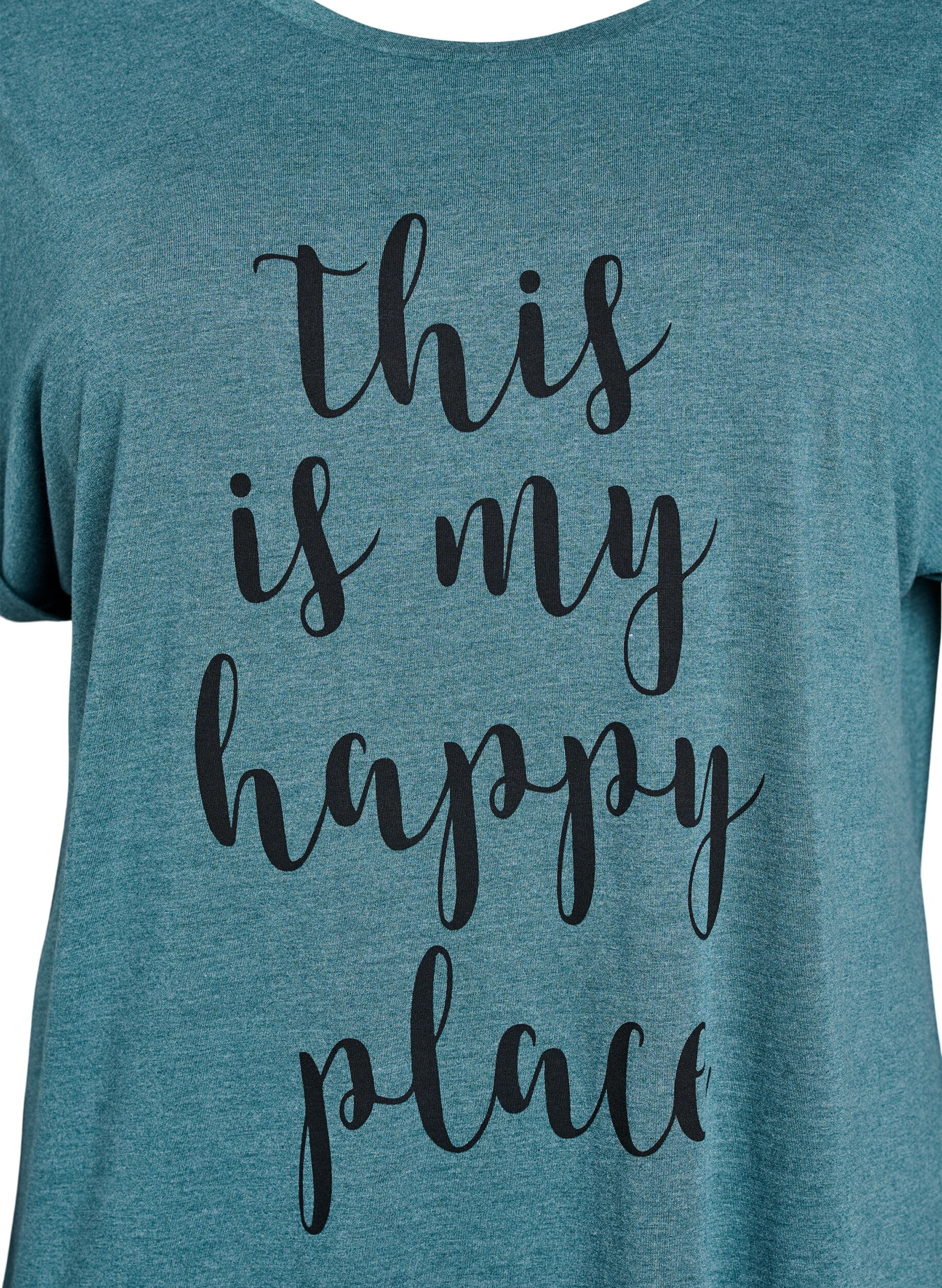 Zizzi Kort&aelig;rmet natkjole med tekstprint, Gr&oslash;n, Packshot image number 2