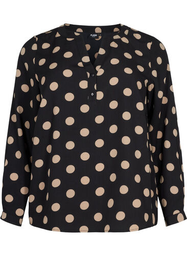 FLASH - Langærmet bluse med print, Black Brown Dot, Packshot image number 0