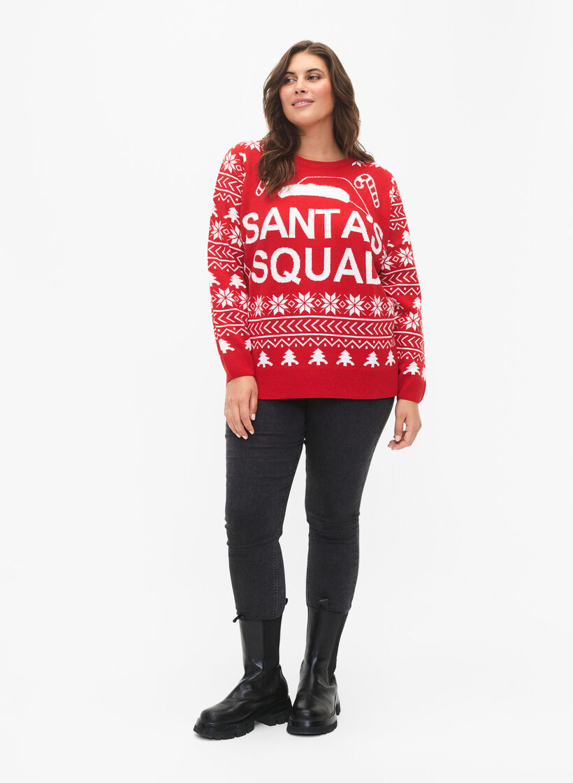 Strikbluse med julemønster, Tango Red, Model image number 2