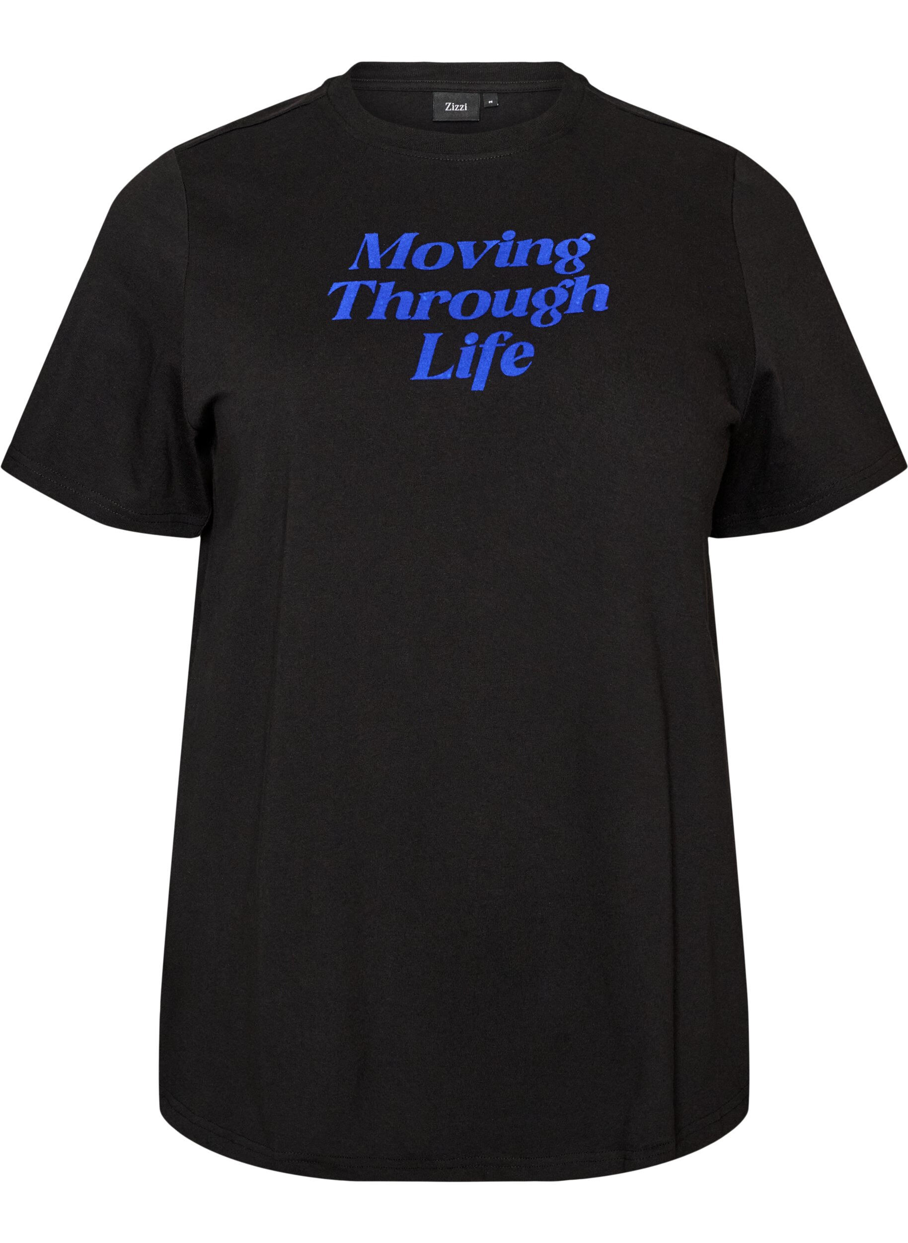 ZizziT-shirt i bomuld med tekstprint, Sort, Packshot image number 0