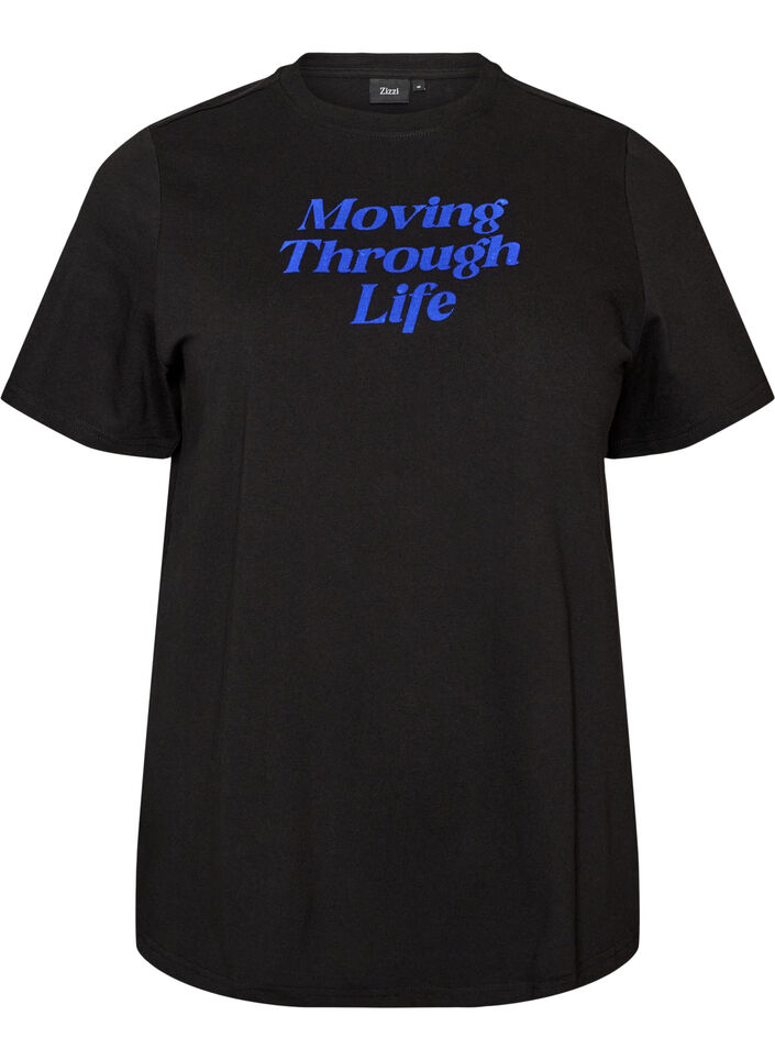 T-shirt i bomuld med tekstprint, Sort, Packshot image number 0
