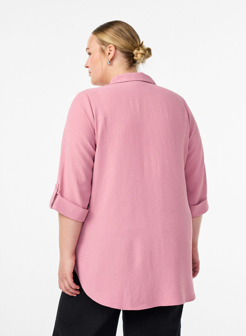 Skjorte med brystlommer og 3/4 &aelig;rmer, Lyser&oslash;d, Model image number 2