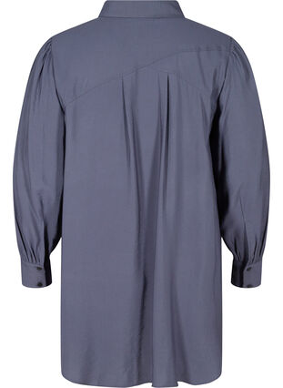 Lang ensfarvet skjorte i viskosemix, Odysses Gray, Packshot image number 1