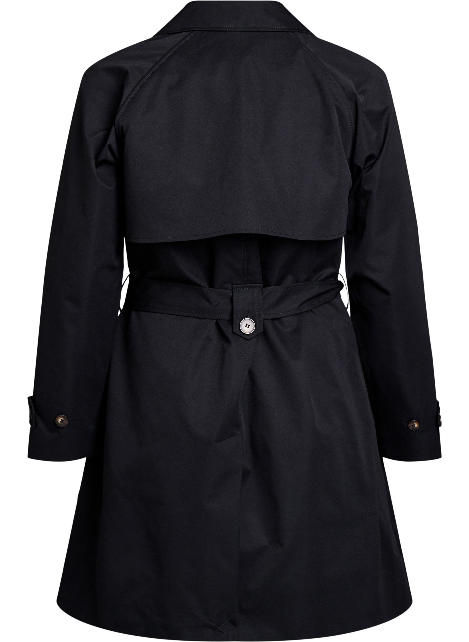Zizzi Mellemlang trenchcoat med b&aelig;lte, Black, Packshot image number 1