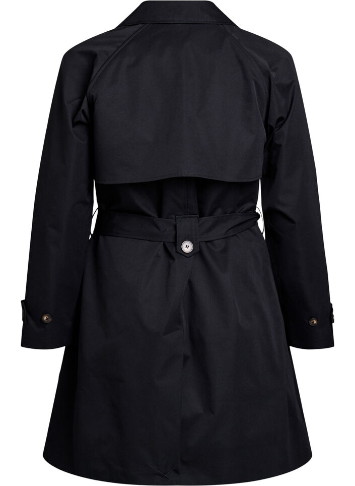 Mellemlang trenchcoat med bælte, Black, Packshot image number 1