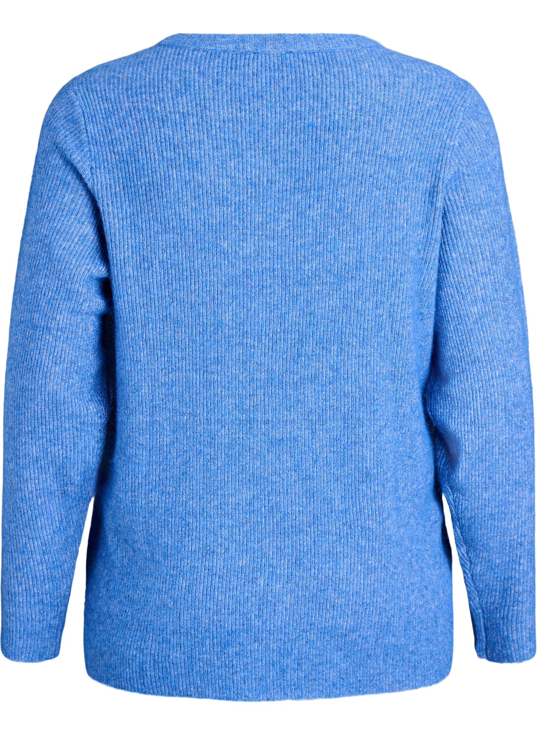 ZizziMeleret strikbluse med rund hals, Bl&aring;, Packshot image number 1