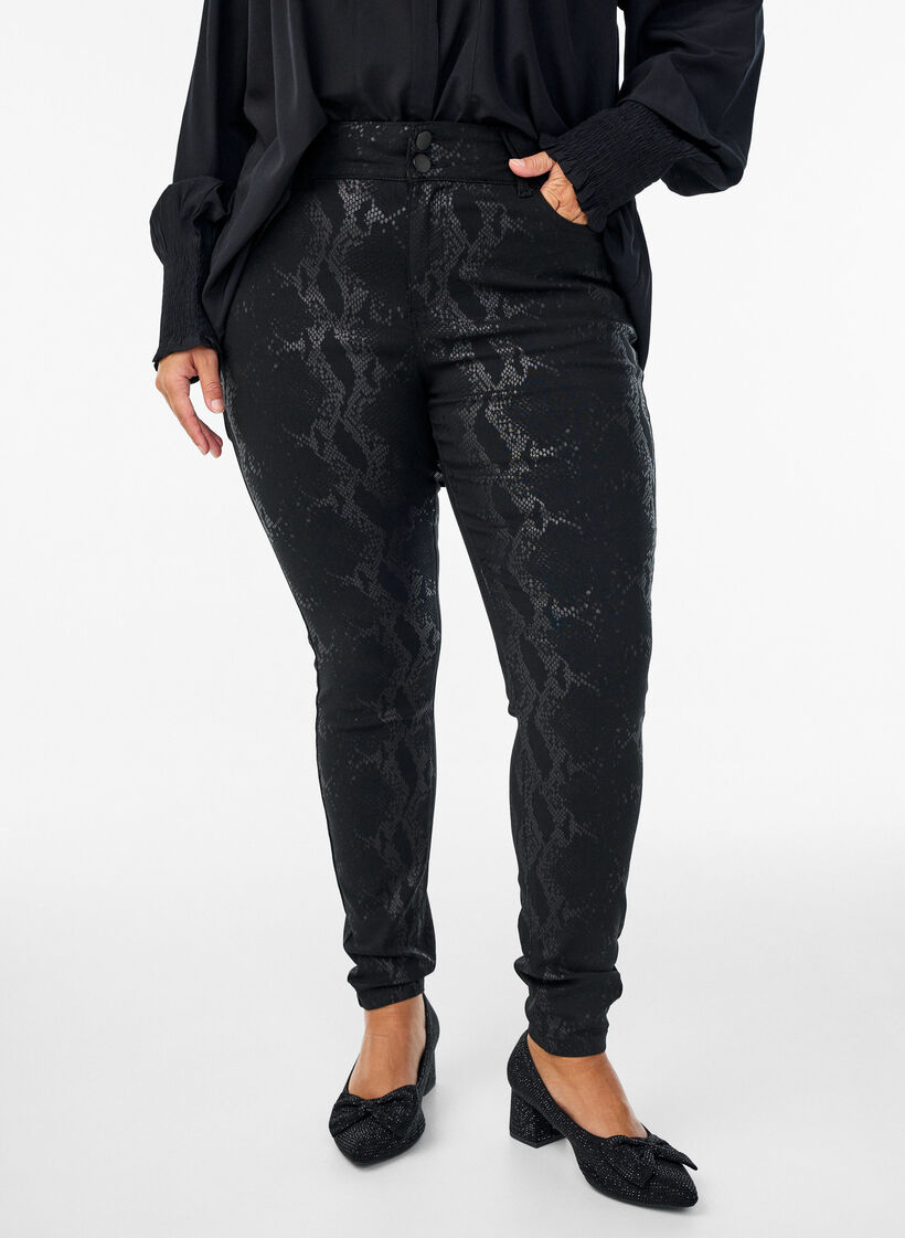 Slim fit bukser med slangemønster, Sort, Model image number 2