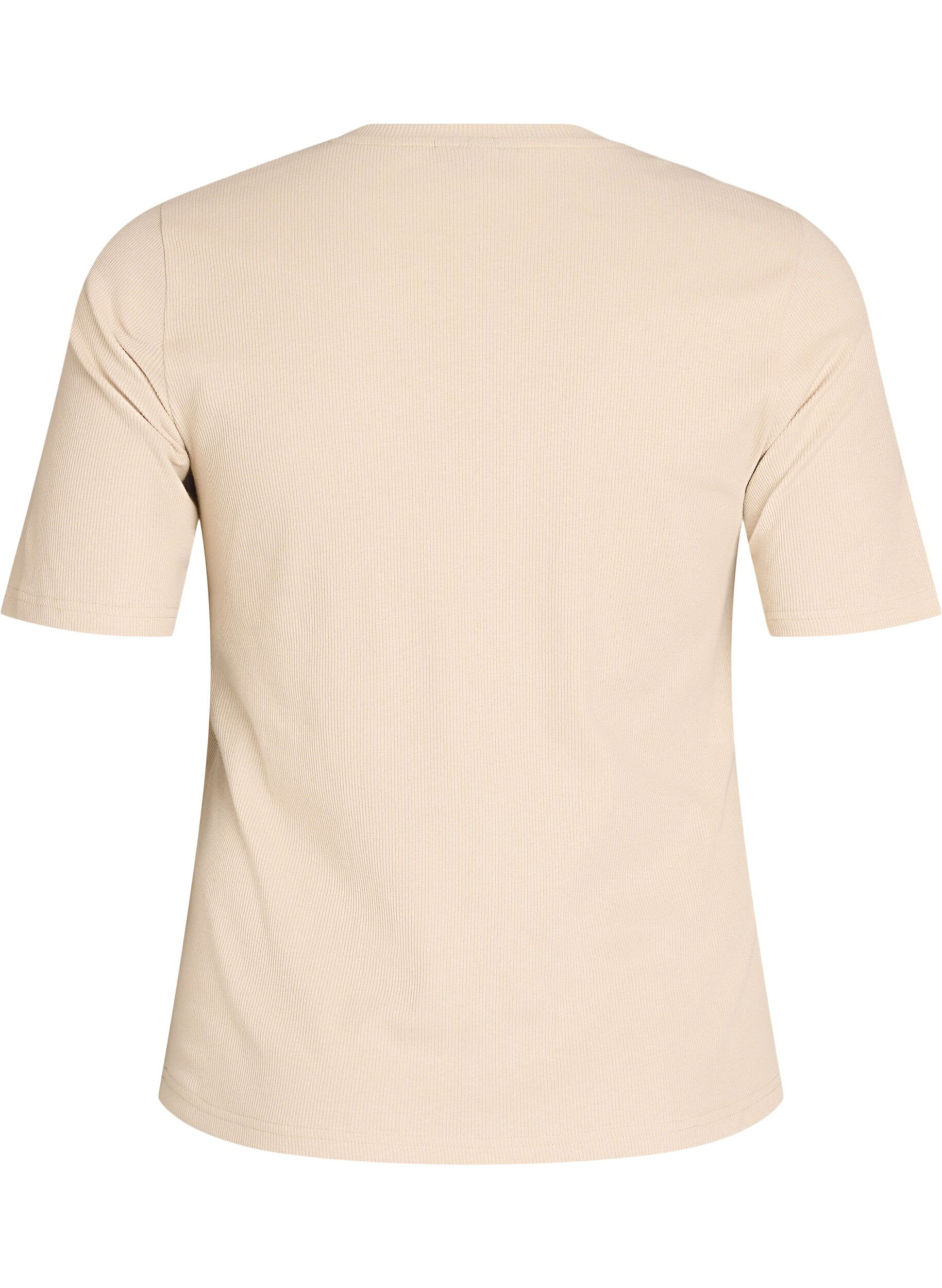 Zizzi Basis t-shirt i ribbet kvalitet med rund hals, Beige, Packshot image number 1