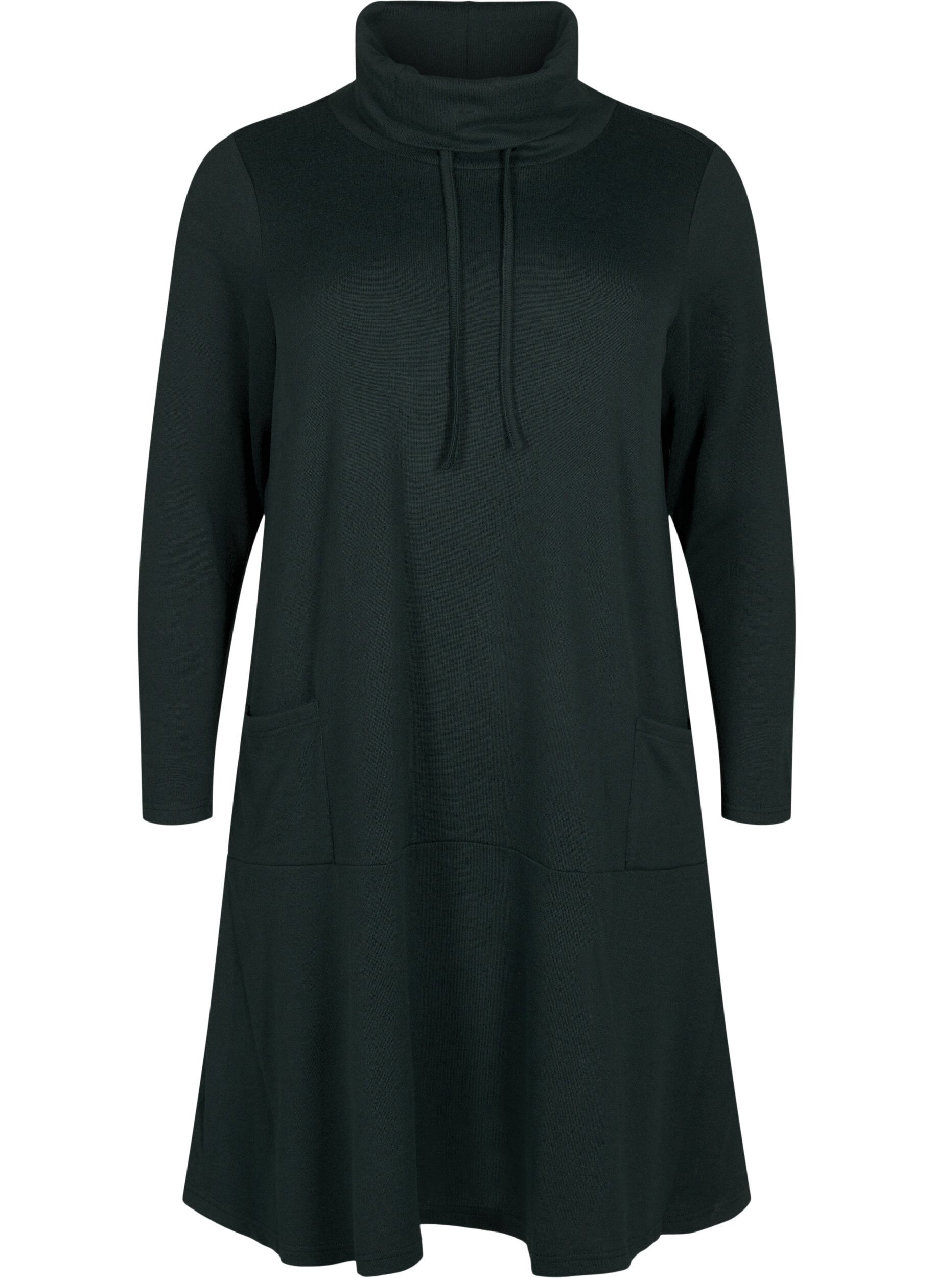 Zizzi Jerseykjole med h&oslash;j hals og lommer, Gr&oslash;n, Packshot image number 0