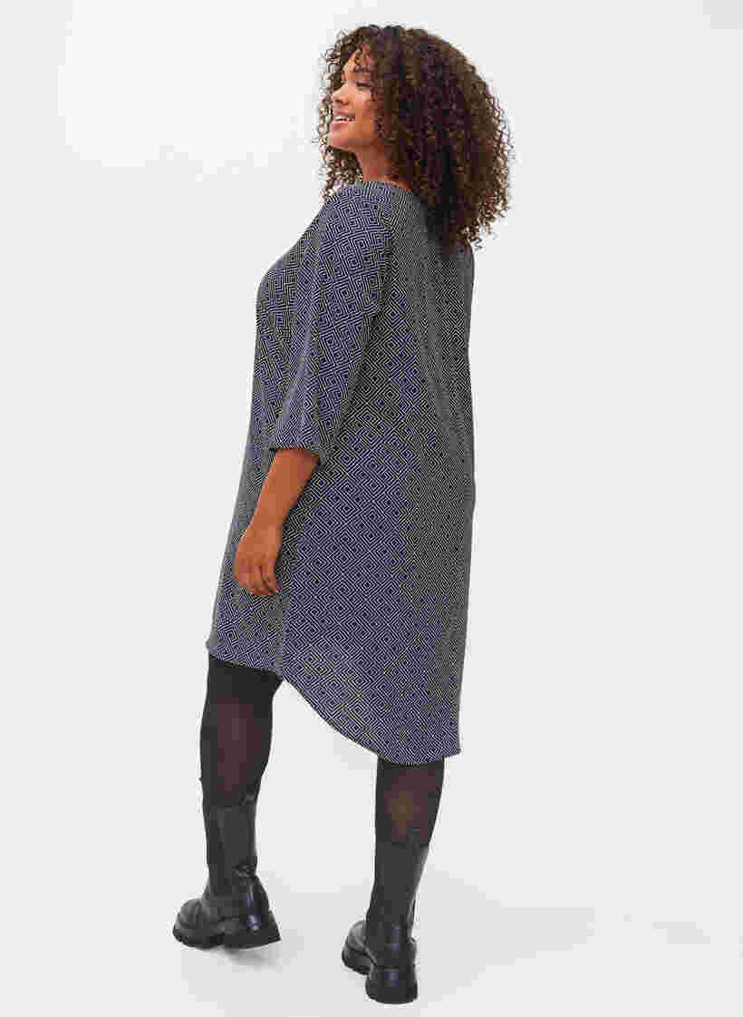 Printet kjole med 3/4 ærmer, Blue Graphic, Model image number 1