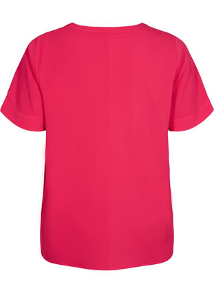 Kortærmet bluse med v-udskæring, Bright Rose, Packshot image number 1