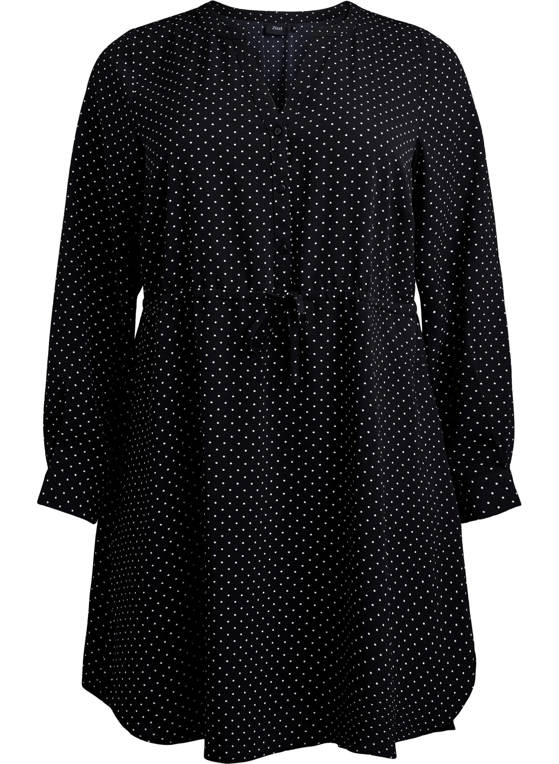 Zizzi Kn&aelig;lang kjole med bindeb&aring;nd, Sort, Packshot image number 0