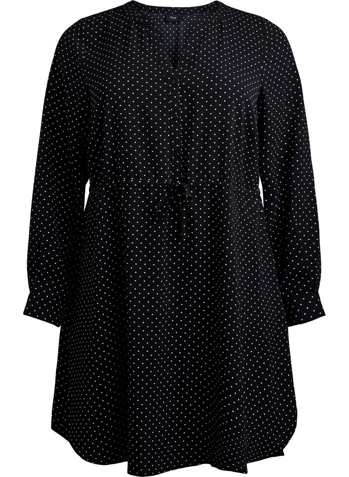 Knælang kjole med bindebånd, Sort, Packshot image number 0