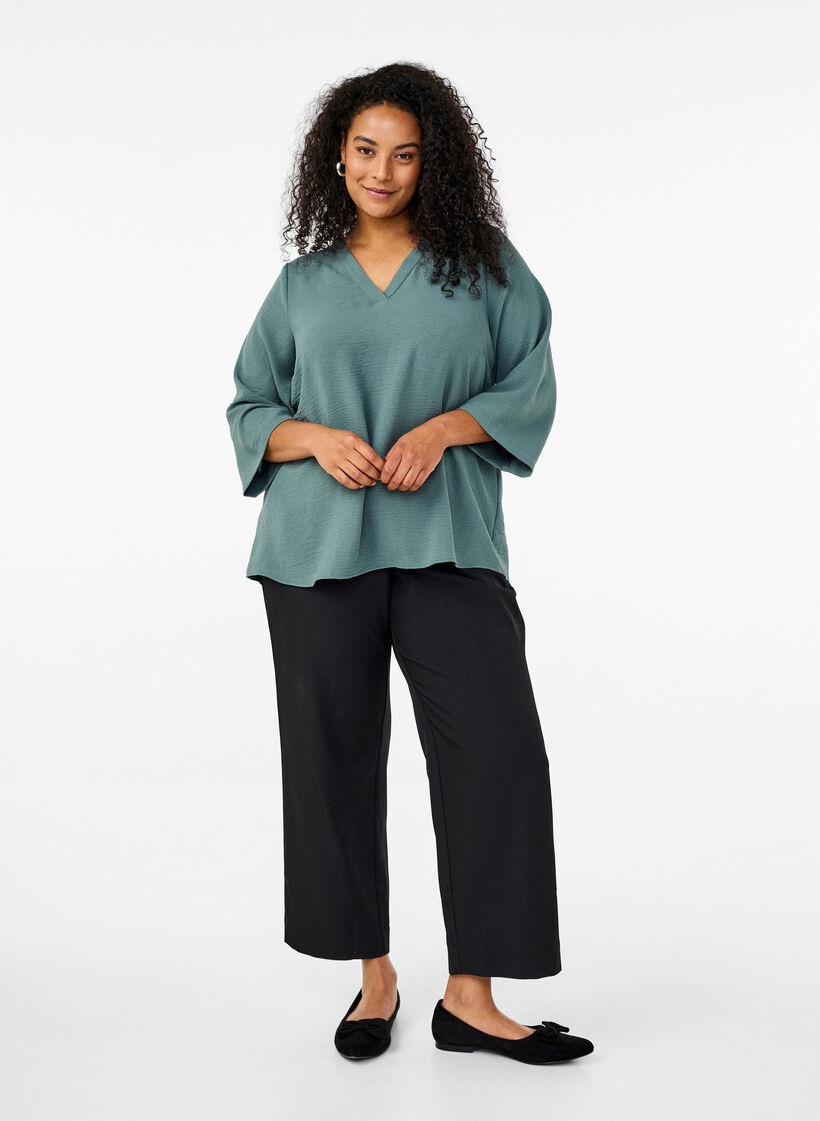 Bluse med 3/4 &aelig;rmer, Gr&oslash;n, Model image number 1