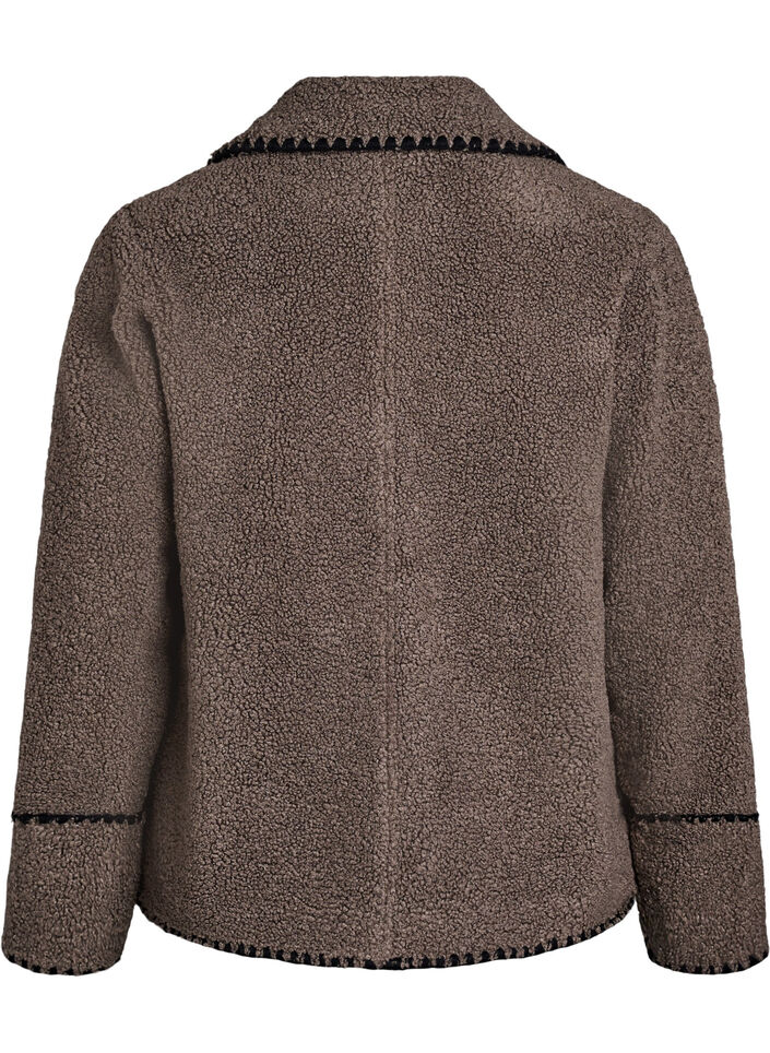 Teddyjakke med kontrastdetaljer, Brun, Packshot image number 1