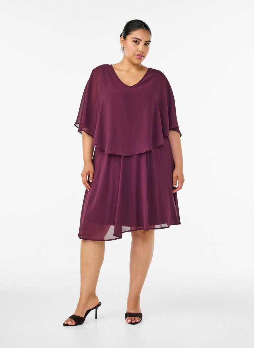 Kort chiffon festkjole med lag-p&aring;-lag effekt, R&oslash;d, Model image number 1