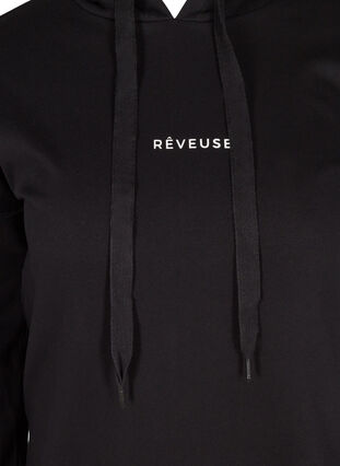Bomulds sweatkjole med hætte og tekstprint, Black, Packshot image number 2