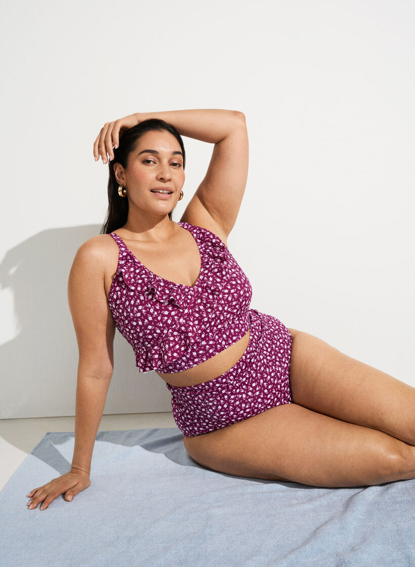 Bikini bh med print og fl&aelig;sedetaljer, R&oslash;d, Image image number 0