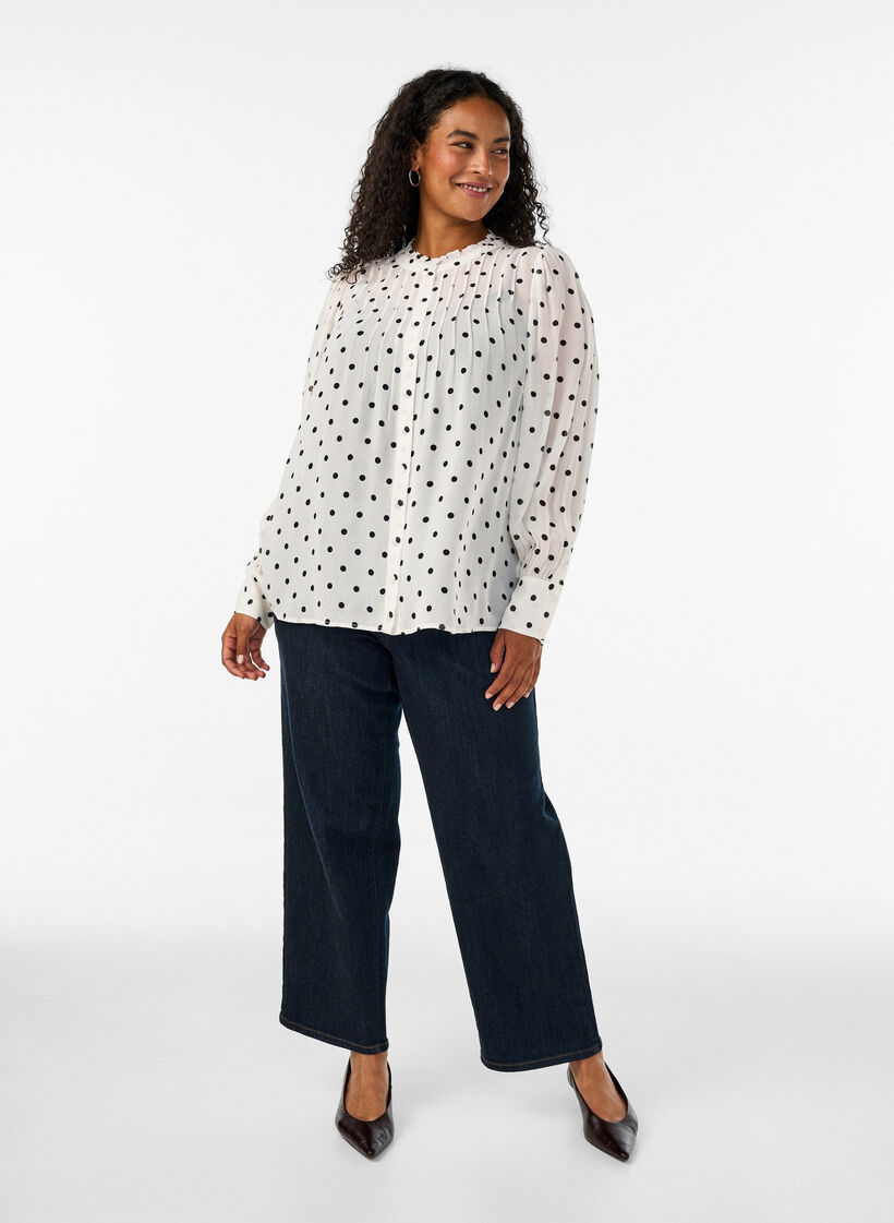 Skjortebluse i viskose med fl&aelig;sekrave, Hvid, Model image number 1