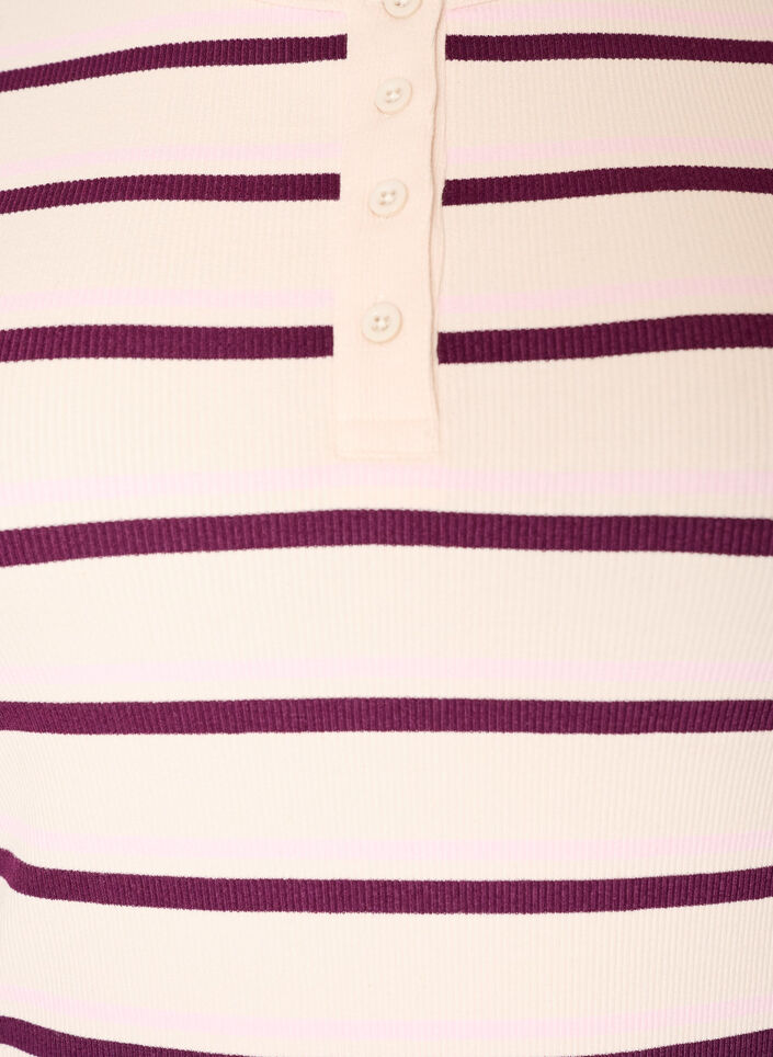 Rib T-shirt med striber og knapdetalje, Lilla, Packshot image number 2