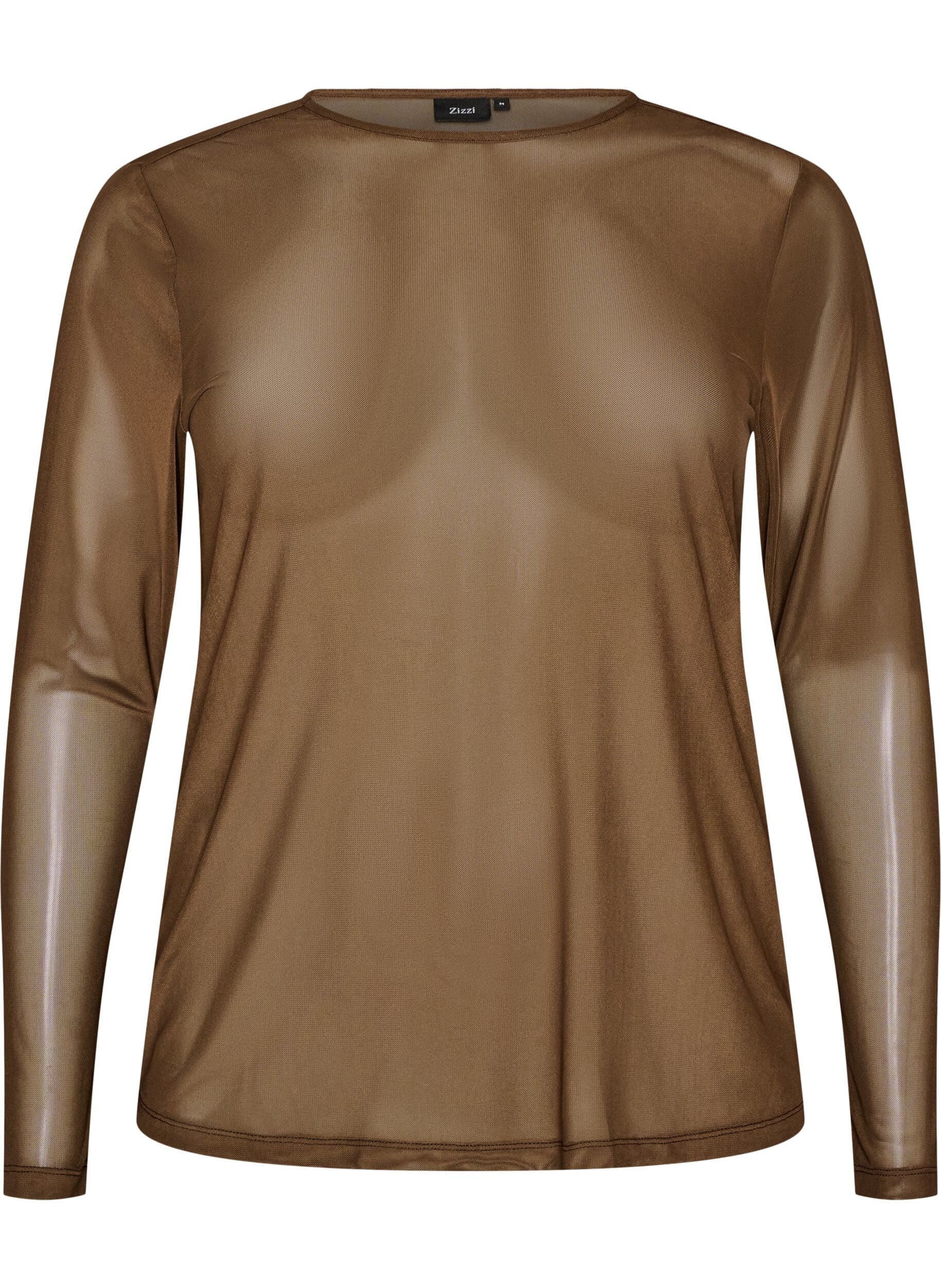 ZizziMeshbluse med lange &aelig;rmer, Brun, Packshot image number 0