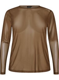 Meshbluse med lange &aelig;rmer, Brun